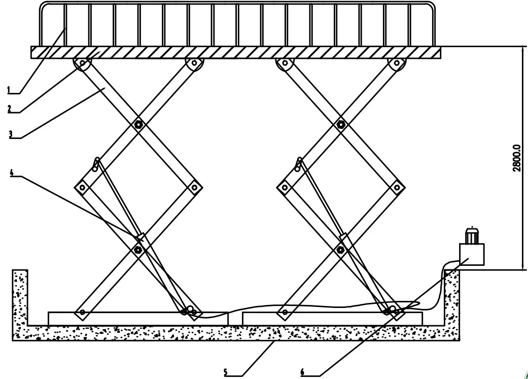 Stationary double scissor lift platform drawings